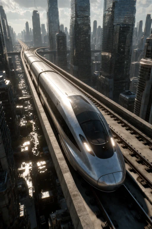 A Low-angle Shot Of A High-speed Maglev Train Cutting Throug...