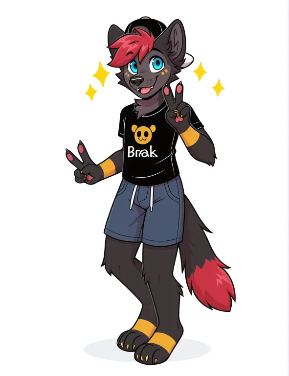 Characterjtwusky, Solo, 1boy, Red Hair, Black Fur, Blue Eyes...