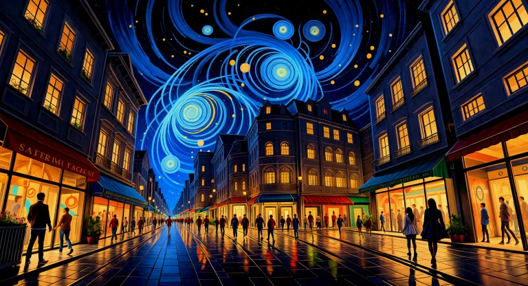 ,artspiral, A Bustling City Street At Night, Dynamic Angles,...