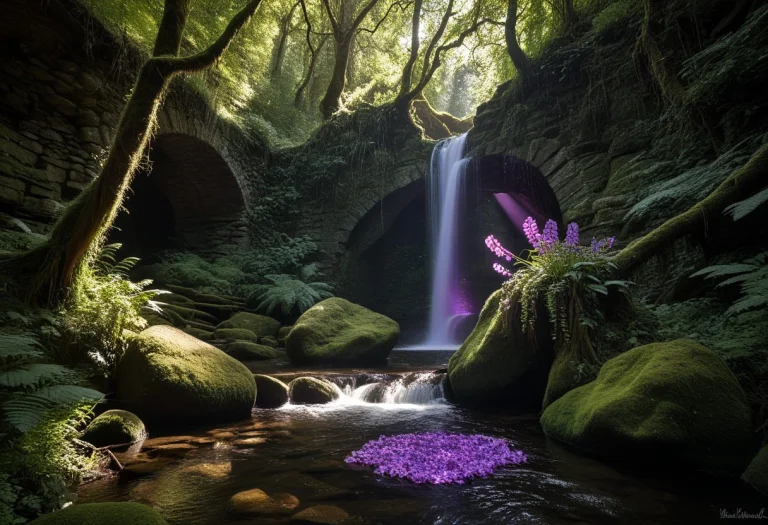 A Medium-close Cinematic Shot Of A Magical Secluded Grotto N...