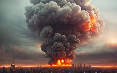 A Huge Nuclear Explosion, Manhattan, Chaos, Panic, Epic Real... — Stable Diffusion AI Prompt: a huge nuclear explosion, manhattan, chaos, panic, epic realistic, faded, neutra...