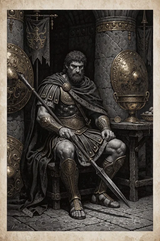 Dark Fantasy Etching Illustration Of King Menelaus Of Sparta...