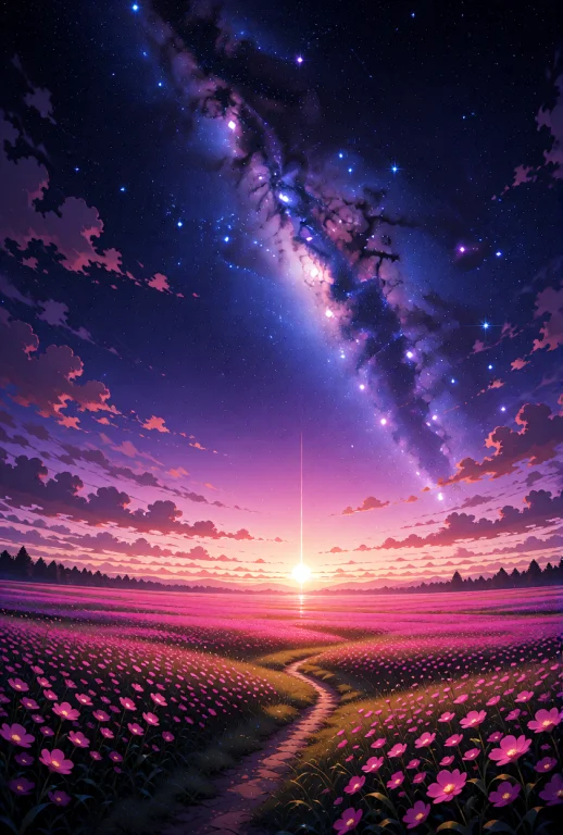 A Vast, Scenic Landscape Featuring A Wide Meadow Of Vibrant...