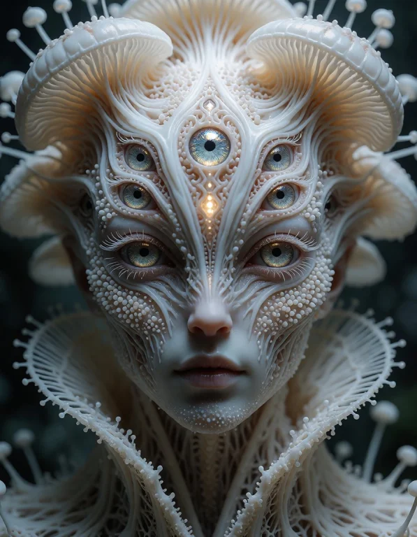 A Hyper-realistic Portrait Of Divinity As A Fungal Alien Ent...