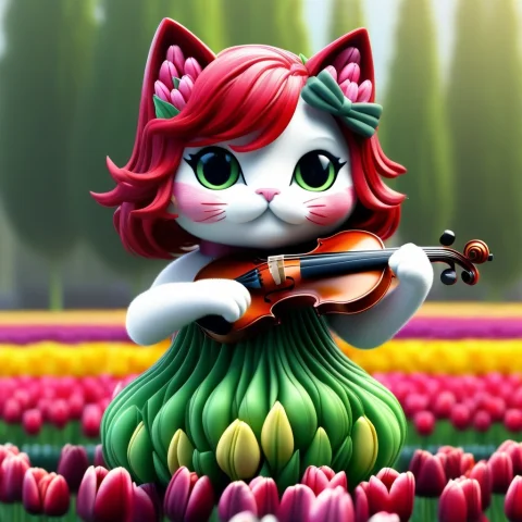 A 3d Chibi Anime Red Hair Cat Girl Playing Tulips Violin Jay... — SDXL AI Prompt: a 3d chibi anime red hair cat girl playing tulips violin jaynl-tm, made of tulip...