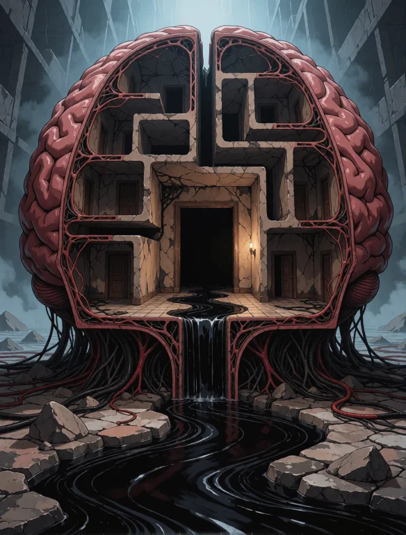 Surreal Hyperreal Digital Artwork, The Brain-house Is Shown...