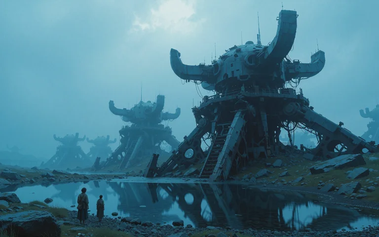 This Is A Sci-fi Landscape Bathed In A Cool Blue Hue. The Sc...
