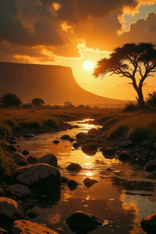 Nature, A Dramatic Cinematic Landscape Of An African River A...