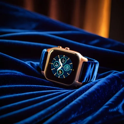 Loratechvelvetluxuryv10.80, Techvelvet, A Smartwatch On Deep... — SDXL AI Prompt: , techvelvet, a smartwatch on deep navy velvet fabric with soft folds, warm dram...
