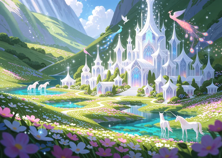 Fantasy. White Tender Landscape. A Wonderful Town Of Elven P...