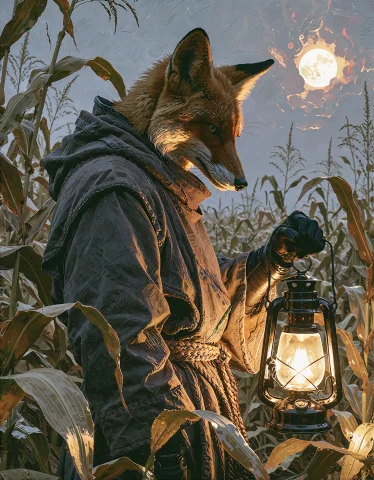 Ta86myw4y, Painterly, Layered Composition, A Fox In A Monks... — Stable Diffusion AI Prompt: ta86_myw4y, painterly, layered composition, a fox in a monk's robe standing in a...