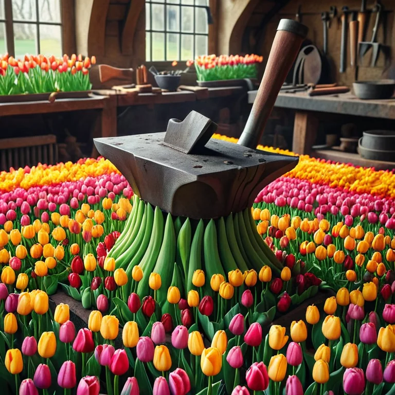 Jaynl-tm, Made Of Tulips, A Close-up Of A Blacksmiths Anvil...