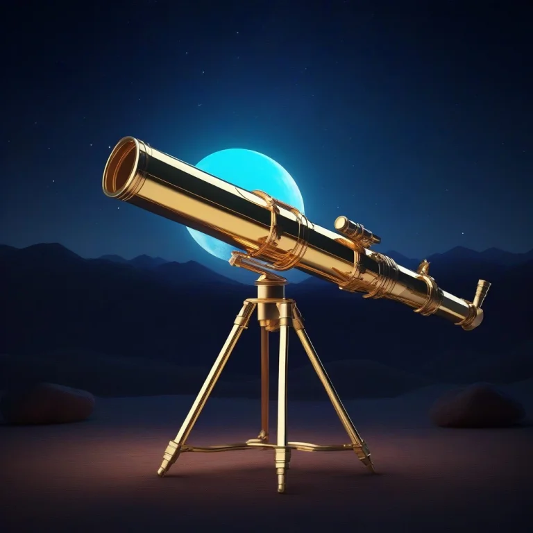 A Brass Telescope Aimed At A Night Sky, Neon Lighting, Negat...