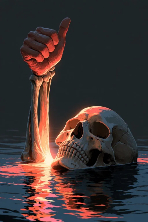 Midjourney A Digital Illustration Of A Human Skull Submerged...