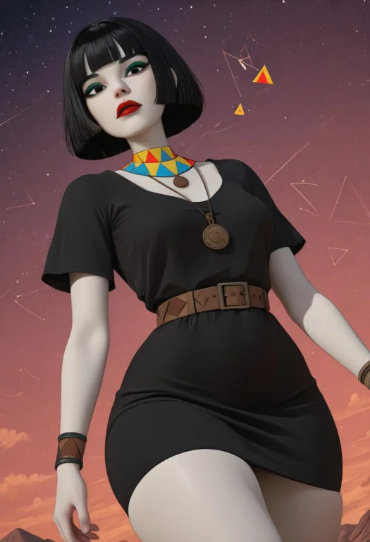 1girl, Solo, Msmushburguril, Pale Skin, Black Eyes, Black Ha...