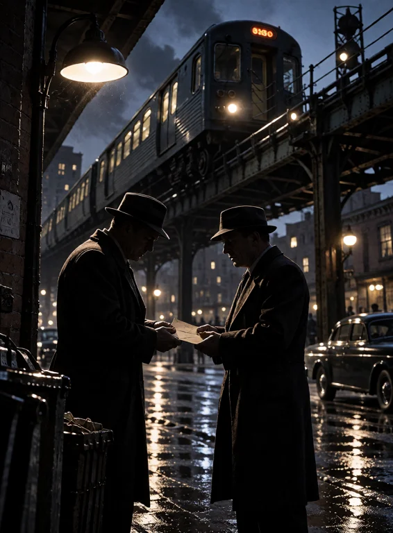 Lorakreanoirstyle1two Adult Men Exchange An Envelope Beneath...