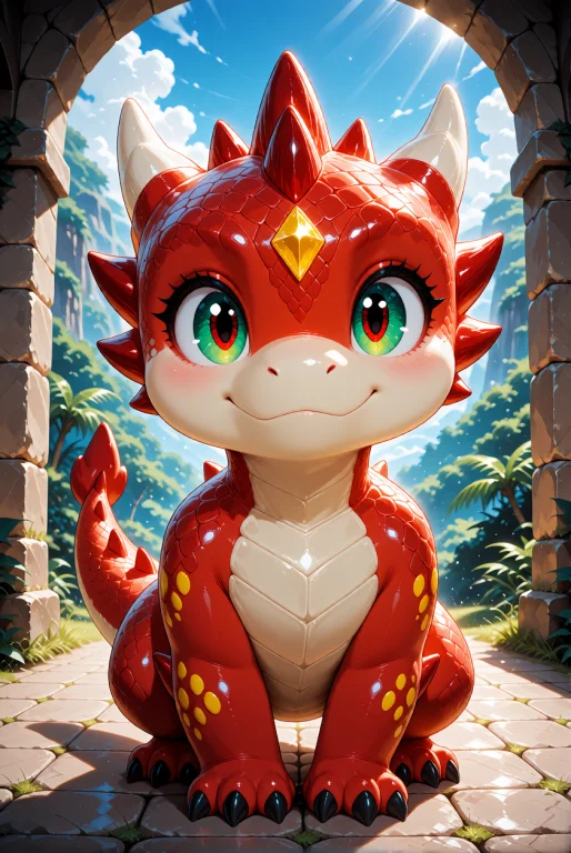 A Small Red Baby Dragon With A Chubby, Petite Build, Standin...