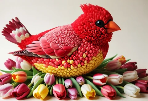 Red Finch Made Of Tulips — SDXL AI Prompt: Red Finch made of tulips