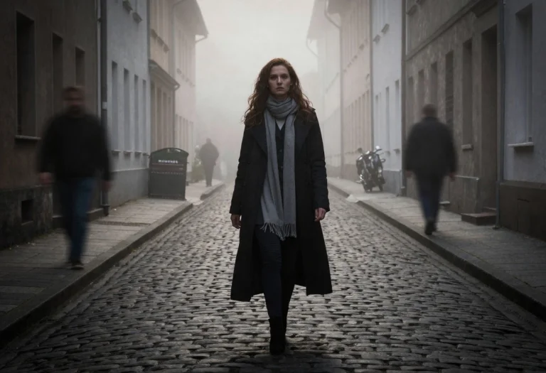 A Layered Outfit On A Misty Cobbled Lane, Cinematic Photogra...