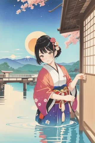 1girl, Loraohara Koson1 Ohara Koson, Ukiyo-e, Luminism Art B... — Stable Diffusion AI Prompt: 1girl, ohara koson, ukiyo-e, luminism art by Asher Brown Durand, landscape of a...