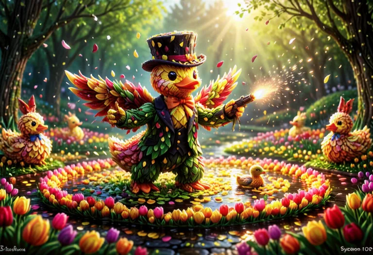 Made Of Tulips, Duck Made Of Yellow And Orange Tulip Petals,...