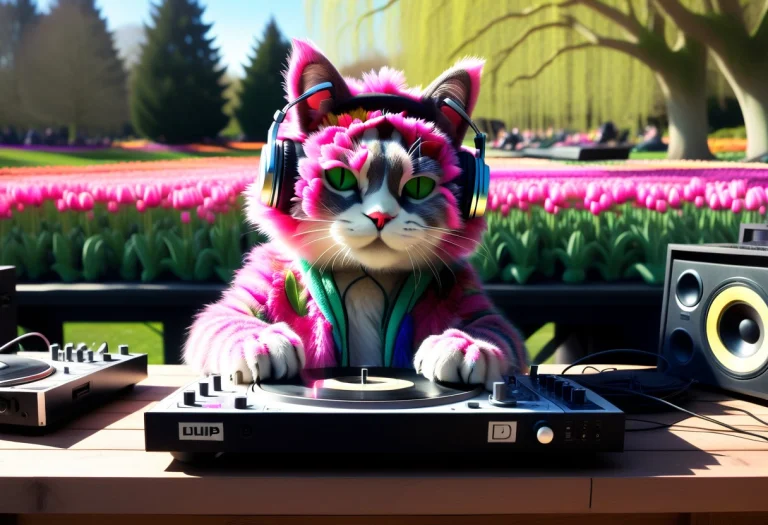 A Hilarious Dj Cat Wearing Headphones, Scratching Records Be...