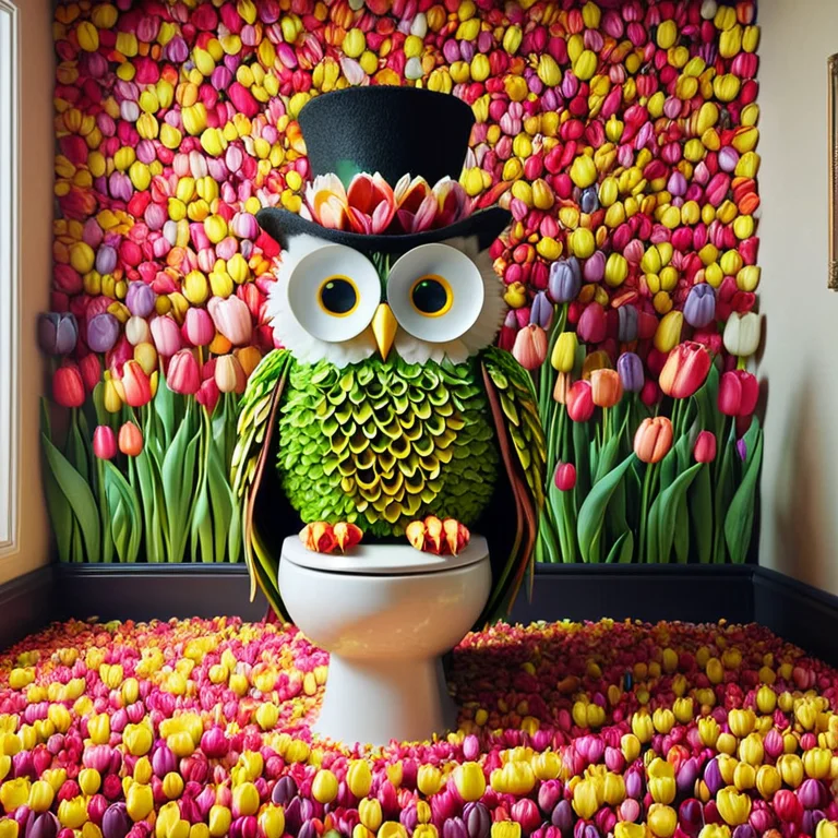 Jaynl-tm, Made Of Tulips, An Owl Wearing A Monocle And Top H...