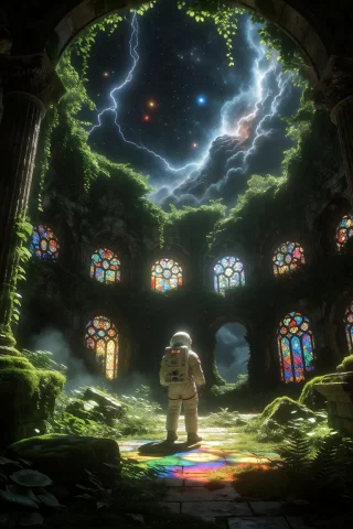 Njsw33t A Solitary Astronaut In A Pristine White Eva Suit St... — Stable Diffusion AI Prompt: @NJSW33T A solitary astronaut in a pristine white EVA suit stands before a massi...
