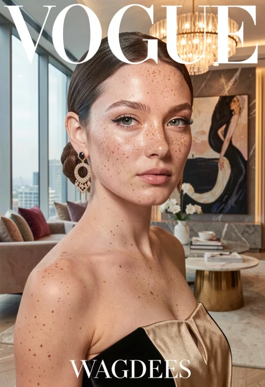 Vogue-style, Stunning, Gorgeous, High-fashion Freckled Beaut...