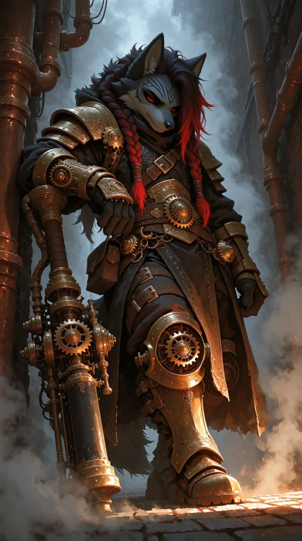 Df5tyle An Anthropomorphic Wolf Mercenary Standing In A Fogg...