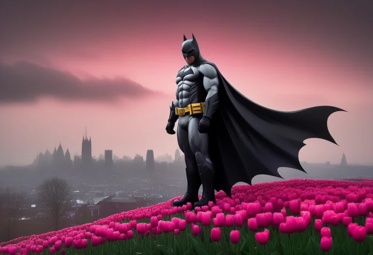 Batman Standing Majestically On A Stone Gargoyle Overlooking...