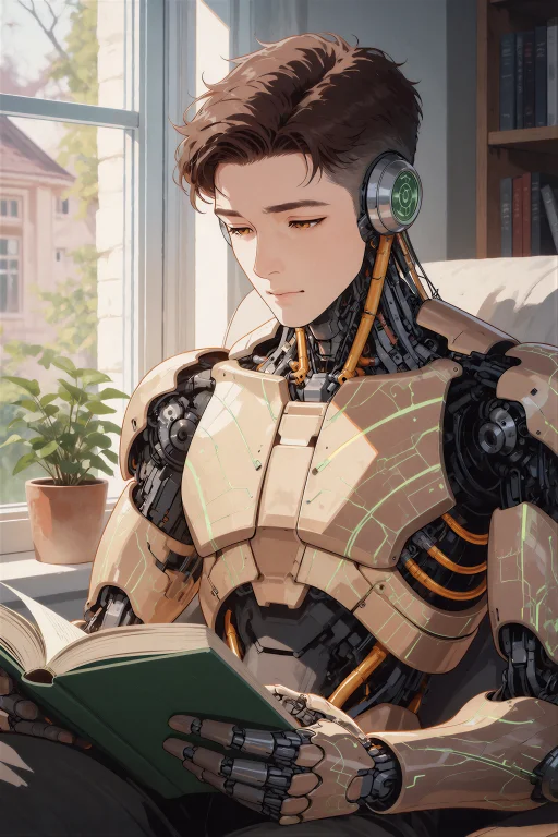 An Anime Style Illustration Of A Male Household Android With...