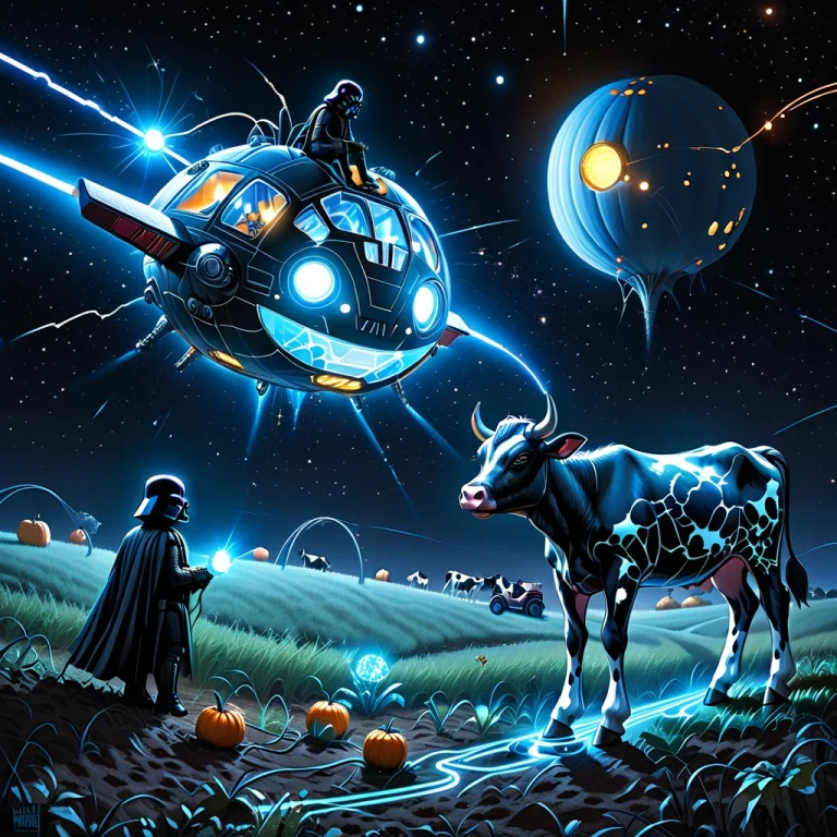 A Dramatic, High-contrast Illustration With A Blue Biolumine...