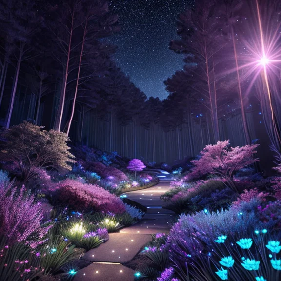 Colorful Bioluminescence Plants In Forest, Crystals And Glow...
