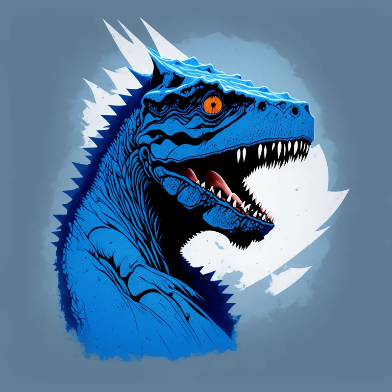 A Portrait Of A T-rex Human On A Blue Background1.2 As A T-s...