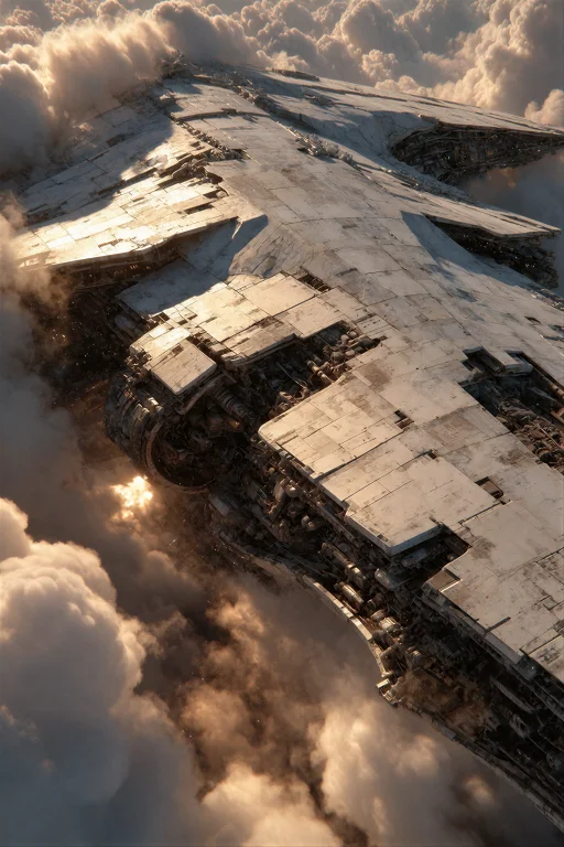 A Dramatic Low-angle Shot Of A Massive Starship Hull Breakin...