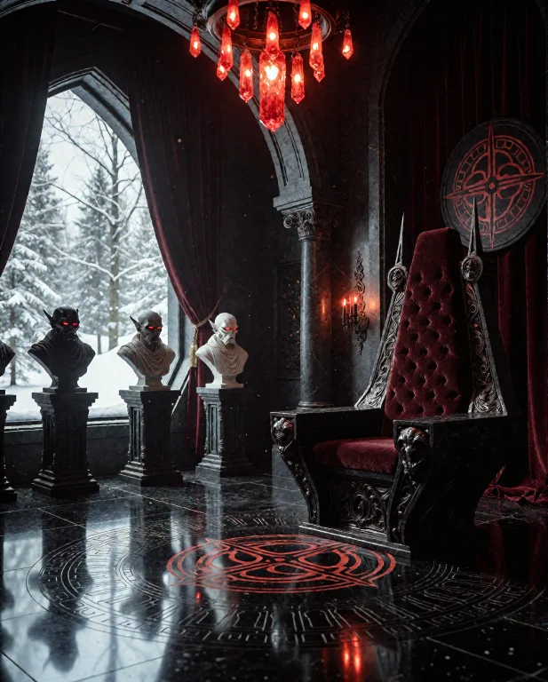 Sith Throne Room, Darkened Space With A Gothic Throne Carved...