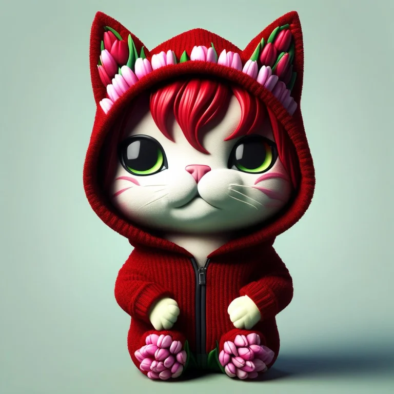 A 3d Chibi Anime Red Hair Cat Girl Wear Tulips Hoodie Jaynl-...