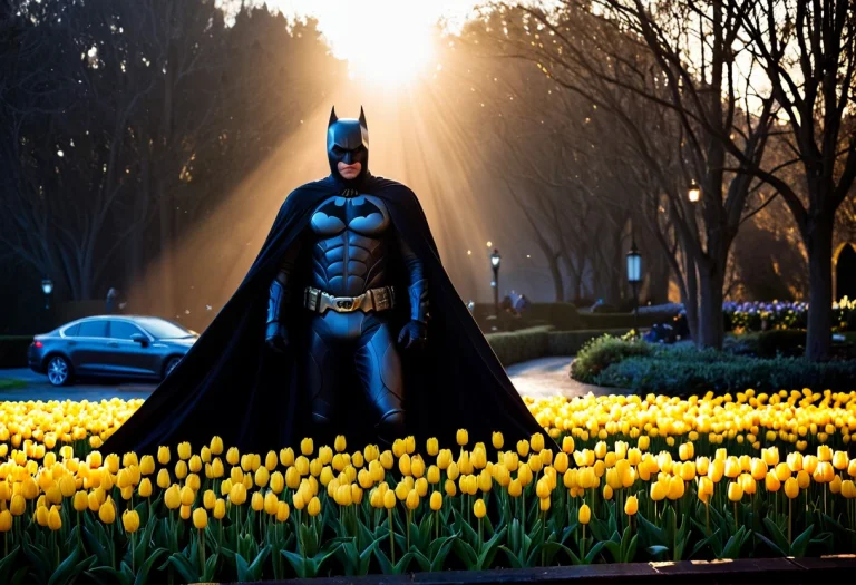 A Cinematic Close-up Of Batman. His Black Cape And Cowl Are...
