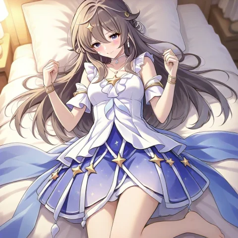 1girl, Barefoot, Solo, Ai-generated, Lying, Pillow, Jewelry,... — Stable Diffusion AI Prompt: 1girl, barefoot, solo, ai-generated, lying, pillow, jewelry, hair ornament, brow...