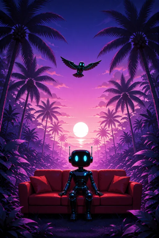 A Small Android Robot With A Glossy Black Metallic Body, Fea...
