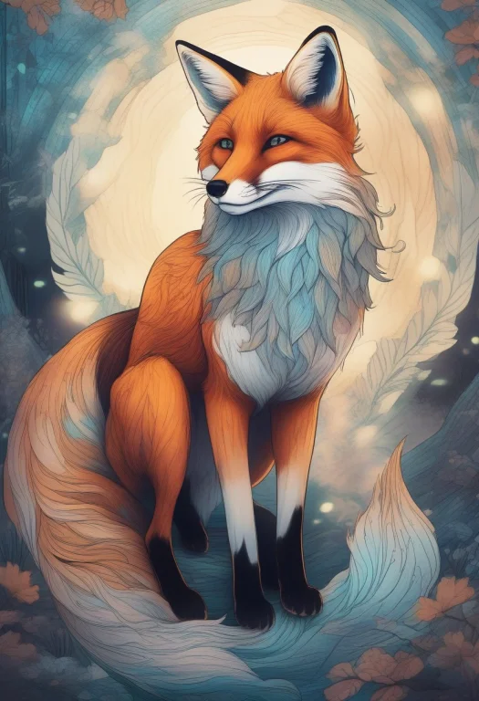 High Quality, Detailed, A Fox Spirit With Many Drifting Tail...