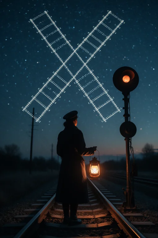 Night Switchwoman Of Stars, Wide 34 Cinematic Plate, Full-bo...