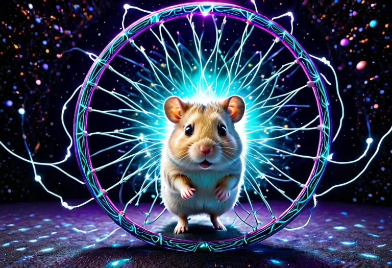 A Cute Hamster Running Inside A Glowing Cosmic Wheel In Open...