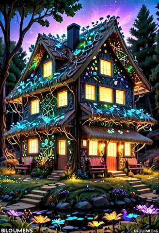 Biolumens Cottage — SDXL AI Prompt: biolumens cottage