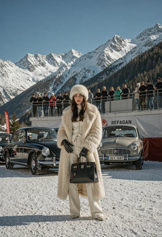 Cinematic Lifestyle Portrait At A Glamorous Winter Motorspor...