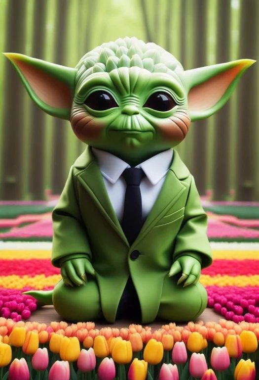 Jaynl-tm, Yoda Wear A Suit,the Suit Is Made Of Tulips,chibi,...
