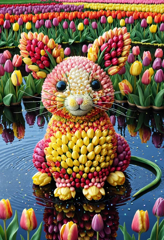 Jaynl-tm,made Of Tulips,baby Mouse,in Sparkling Pond,detaile...