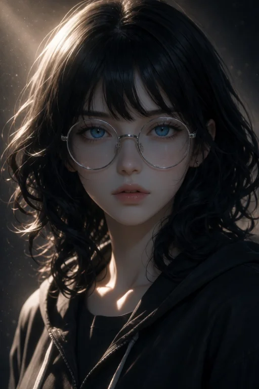A 21 Year Old Girl With Black Wavy Hair And Bangs, Blue Eyes...