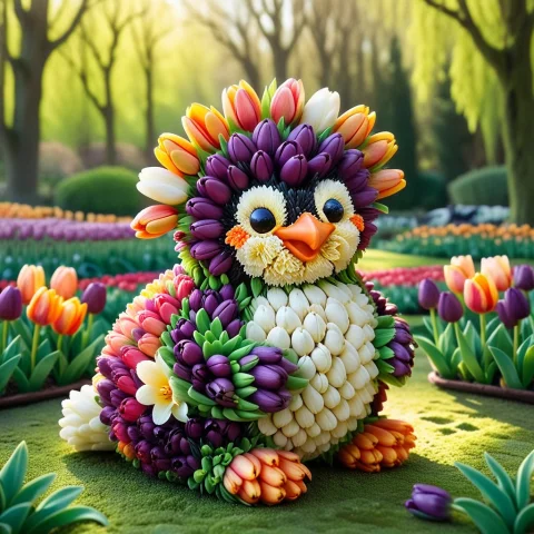Jaynl-tm, Made Of Tulips, Made Of Flowers A Cute, Chubby Pen... — SDXL AI Prompt: jaynl-tm, made of tulips, made of flowers A cute, chubby penguin standing uprigh...